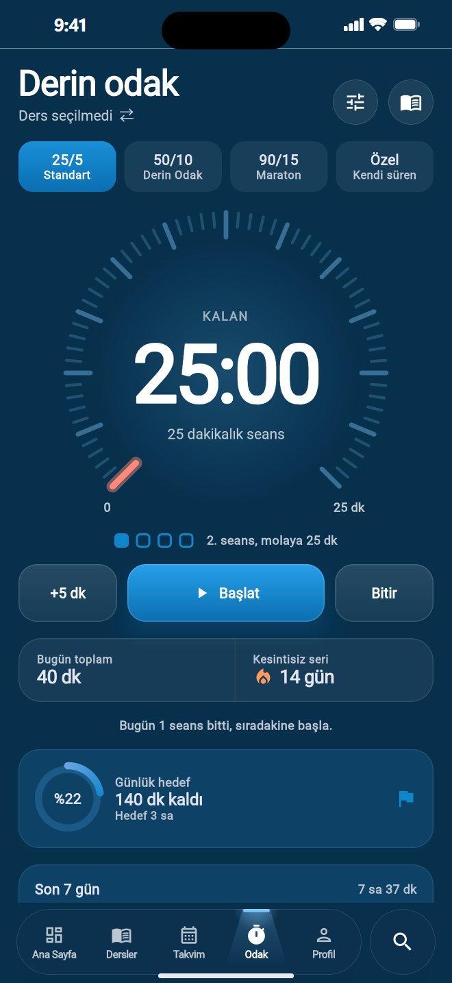 Odak ekranı: altmış çentikli kadran ve kalan süre